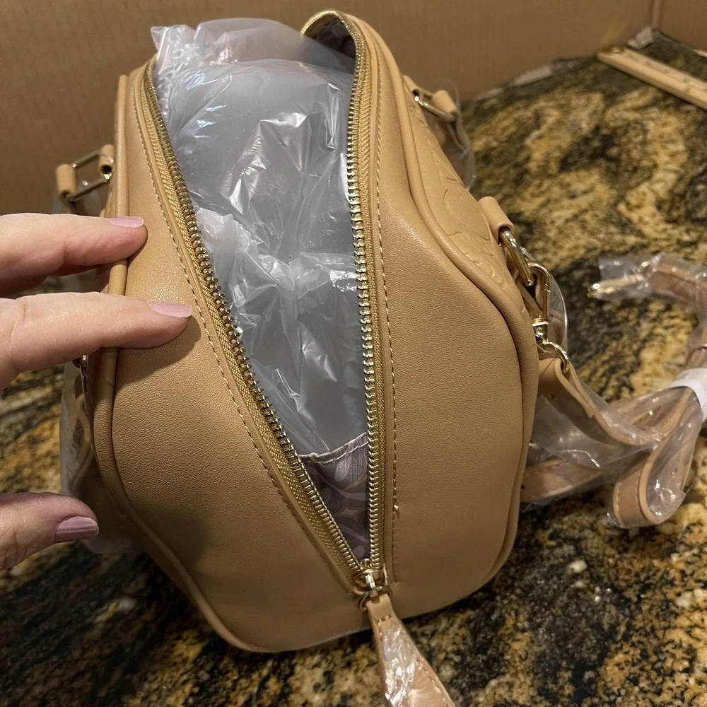 CXL by Christian Lacroix Satchel‎ Bag Womens Toffee Eiden Embossed Faux Leather
